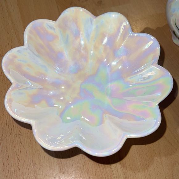 Vintage 1968 Small Iridescent Floral Pitcher & Wash Basin/Display Tray Platter - Picture 12 of 15